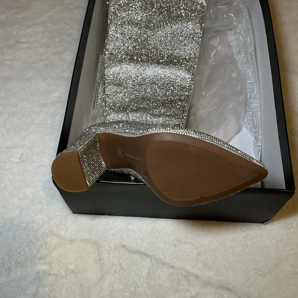 INC International Concepts Silver Glitter Knee-High Women's Boots